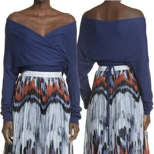 NWT Altuzarra Crawley Off-the-shoulder Knitted Wrap Sweater in Twilight Blue M